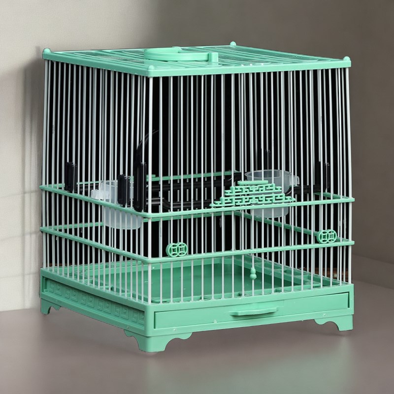 绣眼鸟笼抽屉式塑钢板笼塑料加密玻璃钢方笼洗澡笼贝子柳莺笼结实