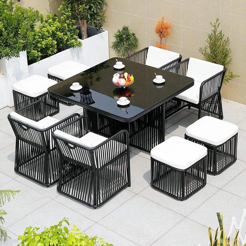 户外桌椅公共休闲区家具商用藤编家具藤编diy露天商业街外摆桌椅