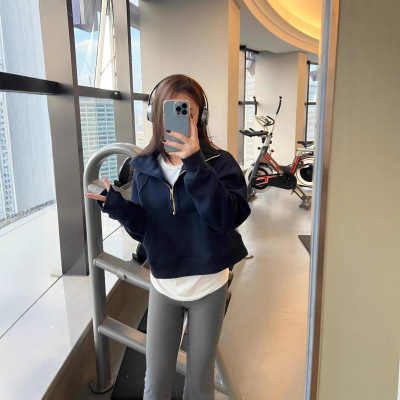 lulu同款scuba女士宽松半拉链立领卫衣春秋短款瑜伽服外套休闲