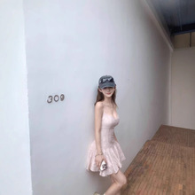 JMSHOP 少女乱撞 吊带连衣裙女设计感春夏v领收腰修身裙子