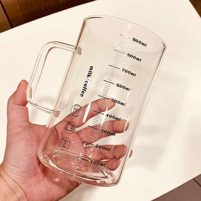 杯子玻璃杯女高颜值大容量泡茶耐高温把手刻度办公室水杯男800ml