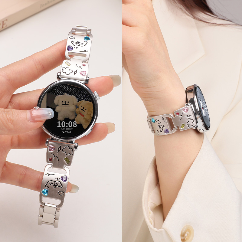 适用于华为手表gt5表带huaweiwatchgt4卡通小狗彩钻金属腕带kk猫星光可爱表链个性时尚高级感女士新款替换带