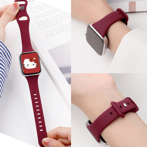 适用于苹果S11手表表带iwatch10硅胶applewatchs9细款S10透气柔软S8腕带Ultra女SE智能6运动5男4高级3新款夏