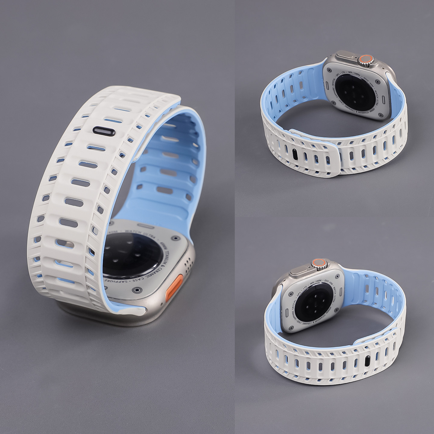 适用iwatch11表带苹果手表S10/S12鲨鱼硅胶磁吸S8透气applewatchS9/S7女SE男6高级感ultra3运动腕带时尚创意
