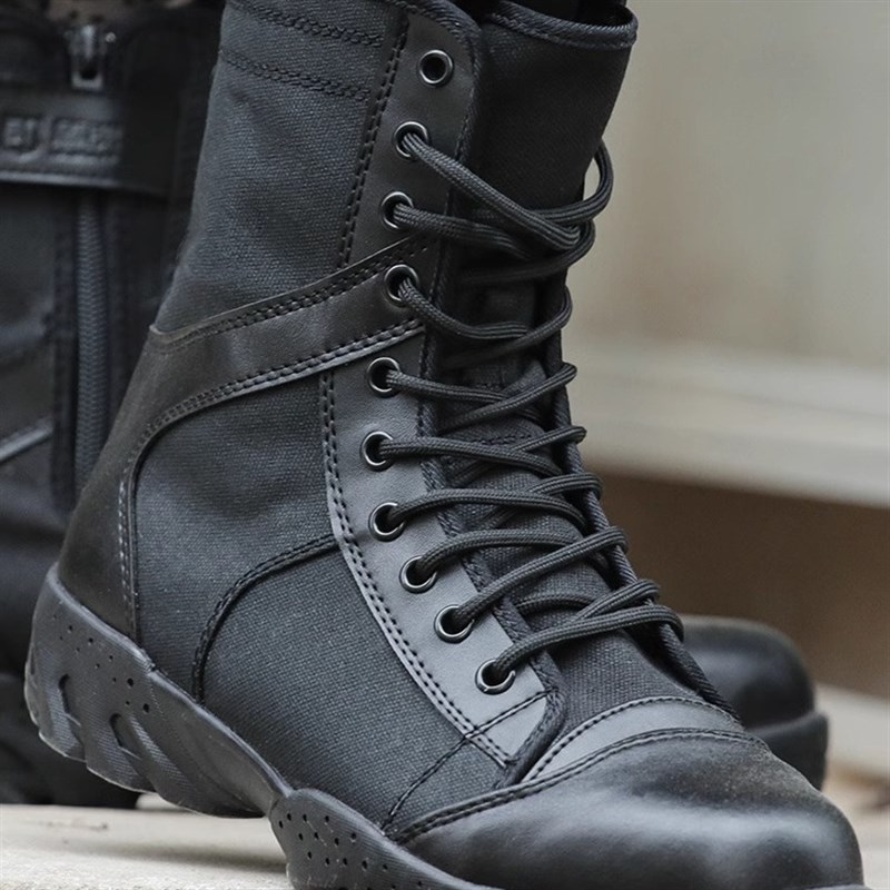 新式作战靴男保安k高帮透气战术春夏黑色超轻安检帆布训练鞋军战