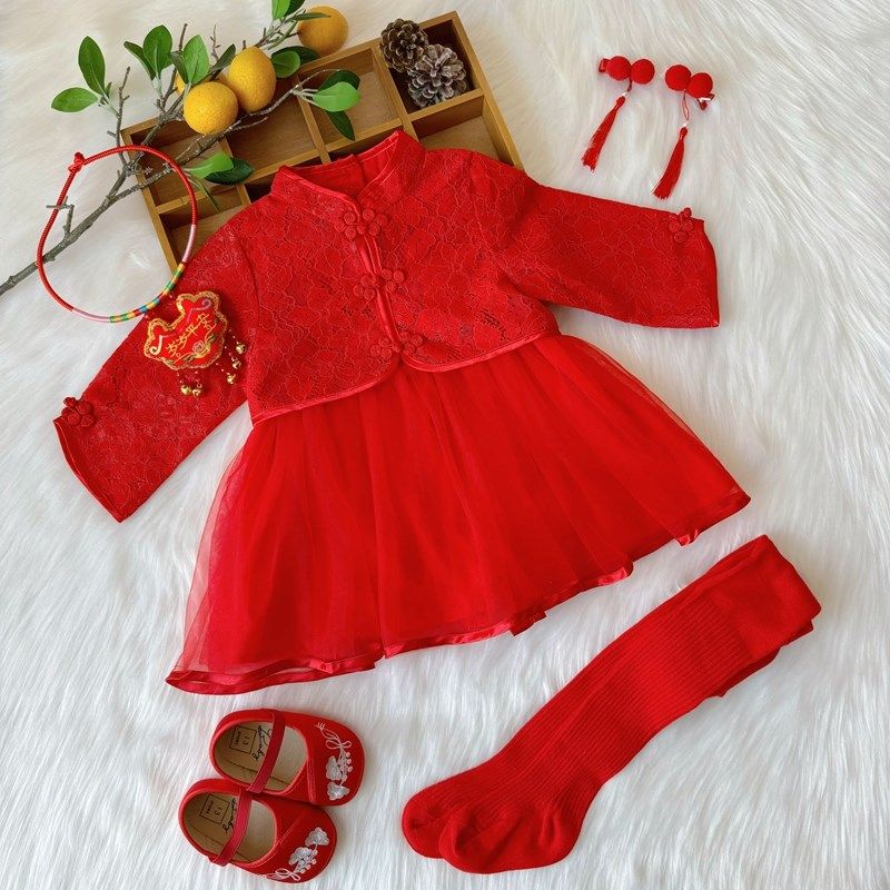 周岁女宝抓周礼服春秋中式女婴儿C百天百日宴小公主裙旗袍国风春