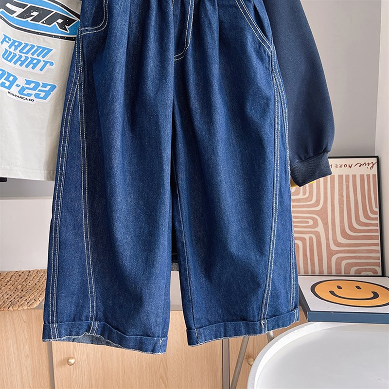 魔西童装秋季男童宽松洋气老爹裤2025软牛仔裤儿童车明线长裤潮