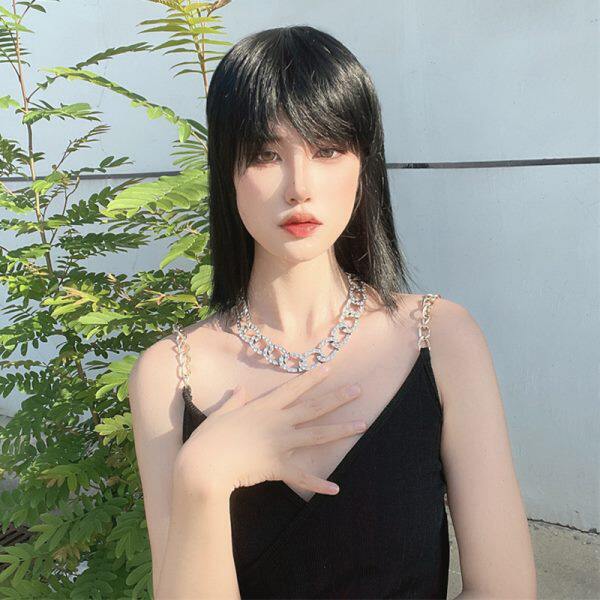 假发女短发中分刘海短直发帅气复古鲻鱼头化纤假发头套一件起批
