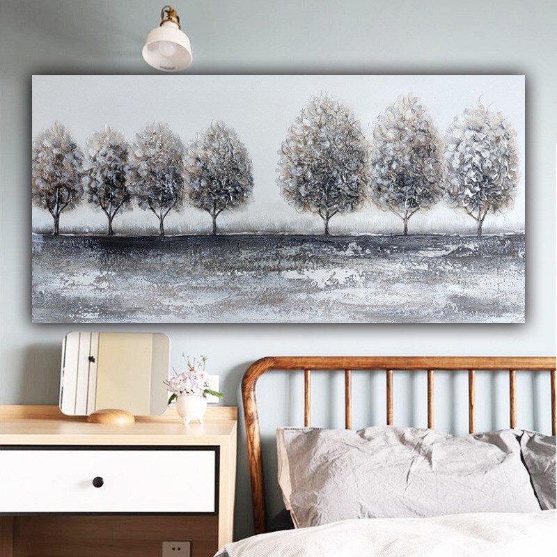纯手绘酒店家f居手绘油画 抽象树油画 现代装饰挂画 酒店装饰油画图片