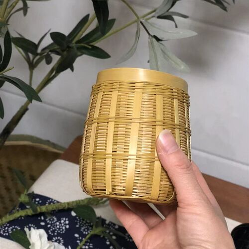 竹编学生笔筒化妆刷桌面收纳整理茶道筒零配件金竹工艺品竹制藤编