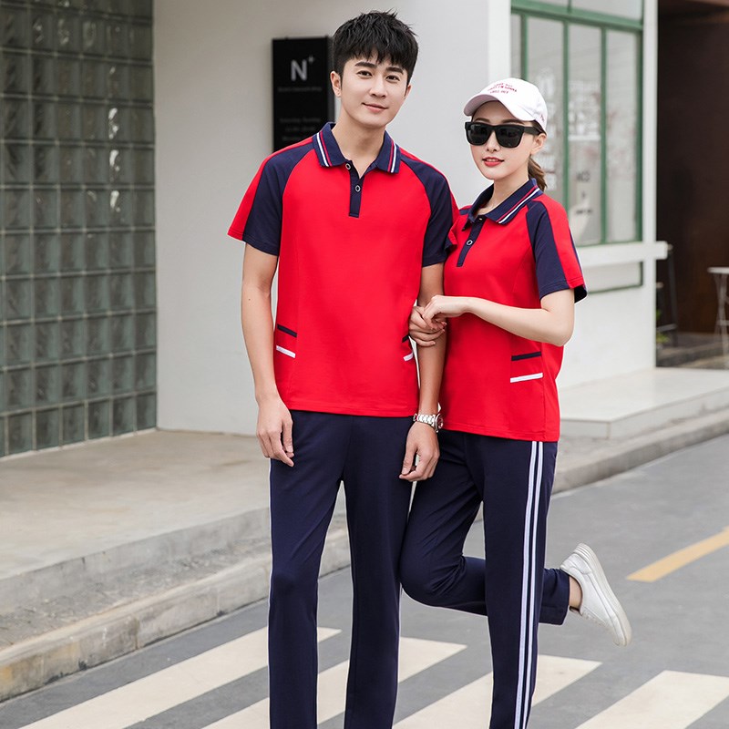 纯棉短袖学生校服套装夏季运动裤子高中毕业色t恤男女休闲情侣装