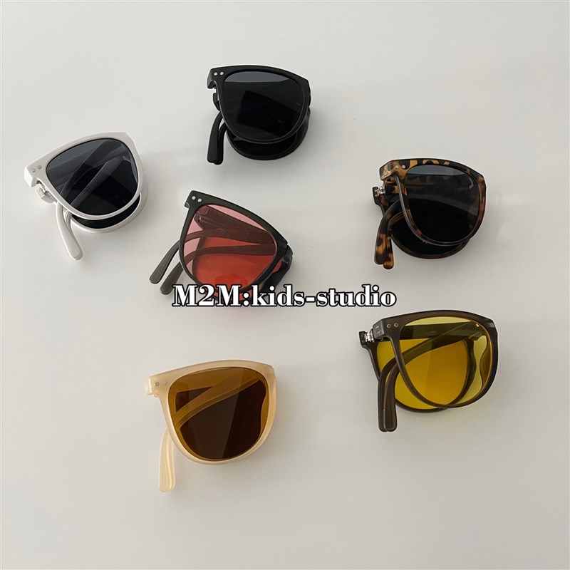 韩版夏季儿童街头复古眼镜黑色粉色男童女童 折叠墨镜