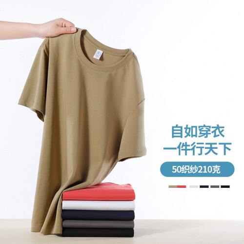 50支长绒棉T恤定制圆领短袖广告衫印logo班服聚会活动个性文化衫