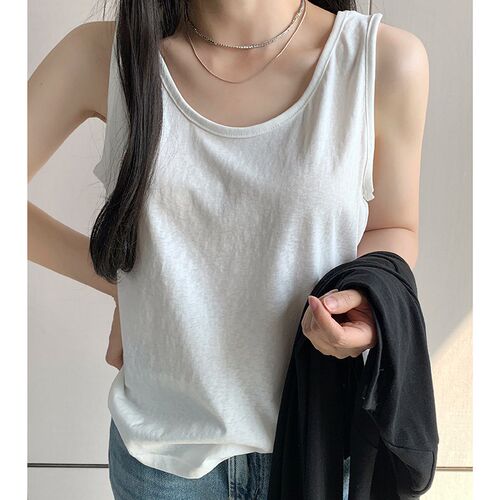 棉麻小背心女内搭夏季新款宽松慵懒风打底吊带夏外穿无袖白色上衣