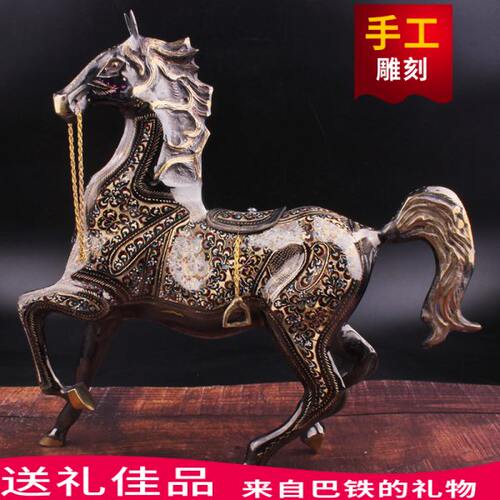 巴基斯坦手工铜器精雕生肖铜马客厅玄关家居艺术铜制摆设一马当先