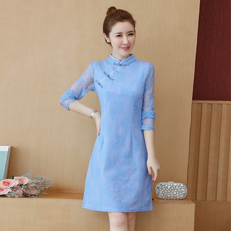 哺乳新款改良旗袍蕾丝连衣裙秋长袖产后哺乳期喂奶衣月子期打底裙