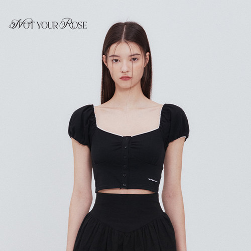 Jennie姜惠元宁艺卓同款Notyourrose蕾丝方领黑色露脐短袖T恤女夏