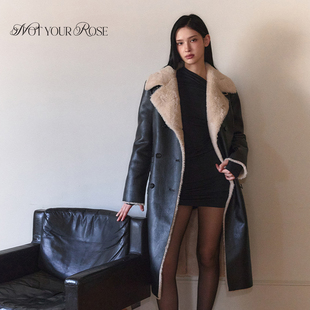 Notyourrose冬2025新款双面穿长款皮革外套女帅气松弛感飞行夹克