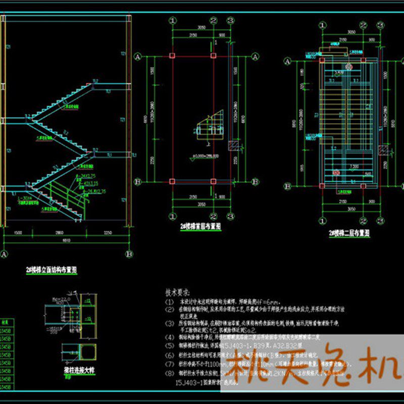 室外消防钢楼梯钢结构楼梯钢梯消防梯cad图纸
