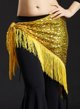 速发巾娘瓜子亮巾三角片肚皮舞腰链腰饰亮片鼓舞流苏臀舞时尚2024