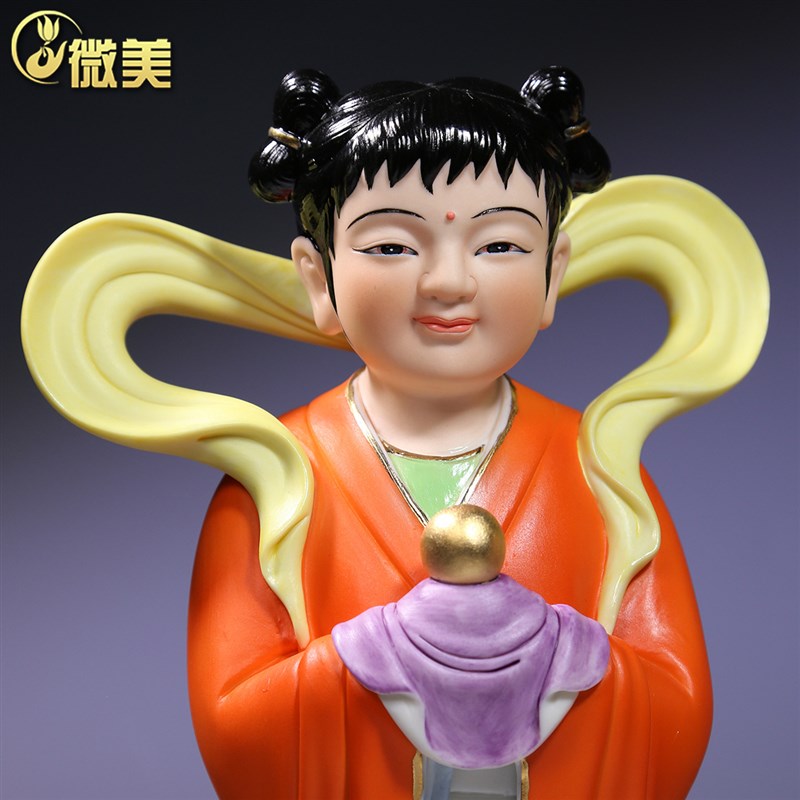 速发8至14吋彩绘金童玉佛像陶瓷童男童佛具用品供奉摆件