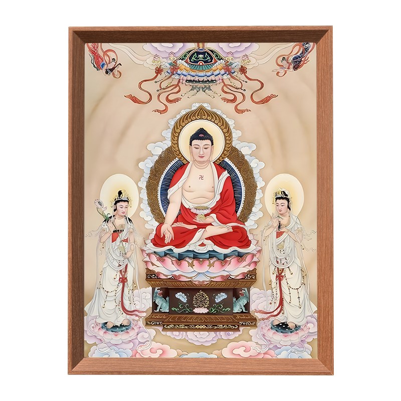 速发高清结缘华严三圣挂画佛像画佛桌摆件居家菩萨供奉相框摆台画