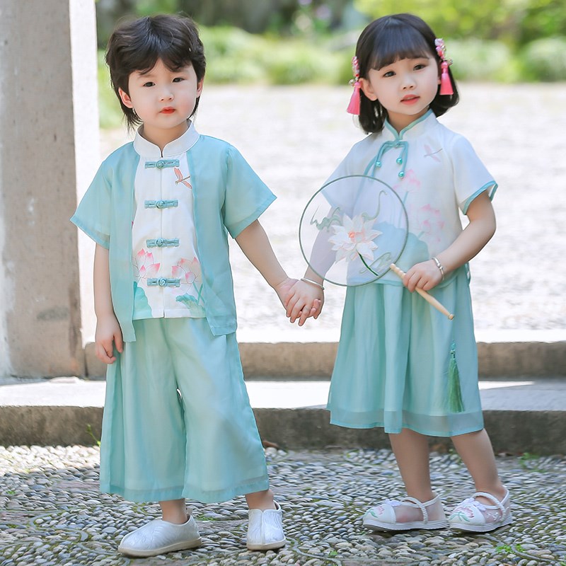 速发幼儿园民国风演出服儿 童六一汉服表演服旗袍裙夏季古风薄款