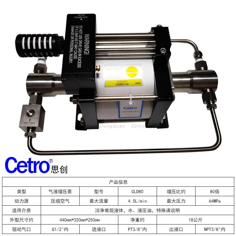 现货CLD80 80倍双作用单v驱动气液增压泵输出压力30-50MPa压力波