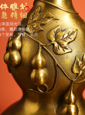 现货速发铜葫芦摆件大号纯铜百福空心开口大葫芦客厅家居玄关装饰
