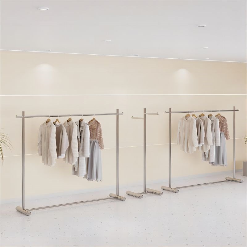 速发服装店展示架新款不锈钢落地式挂衣架男装侧挂中岛陈列道具货
