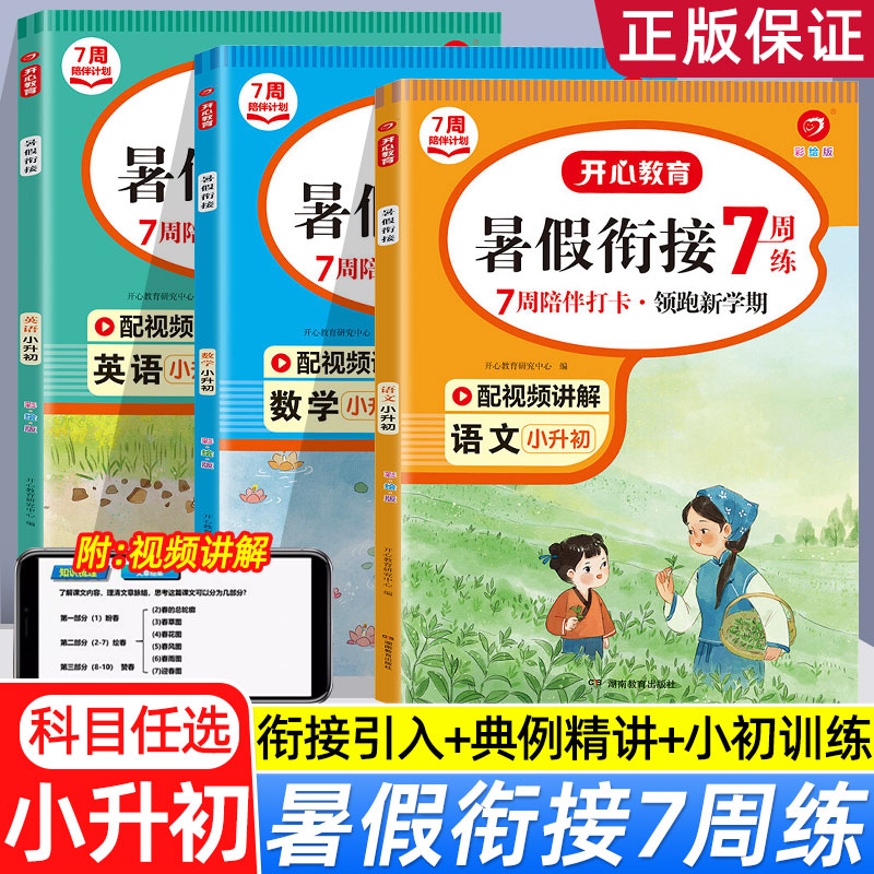 开心教育暑假衔接六升七语文数学英语小升初预习复习专练视频讲解小学暑假学科衔接阅读专项训练练习册7周陪伴打卡每日一练