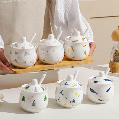 高颜值陶瓷调料罐家用厨房可爱调料盒装盐味精R调味瓶油泼辣子罐