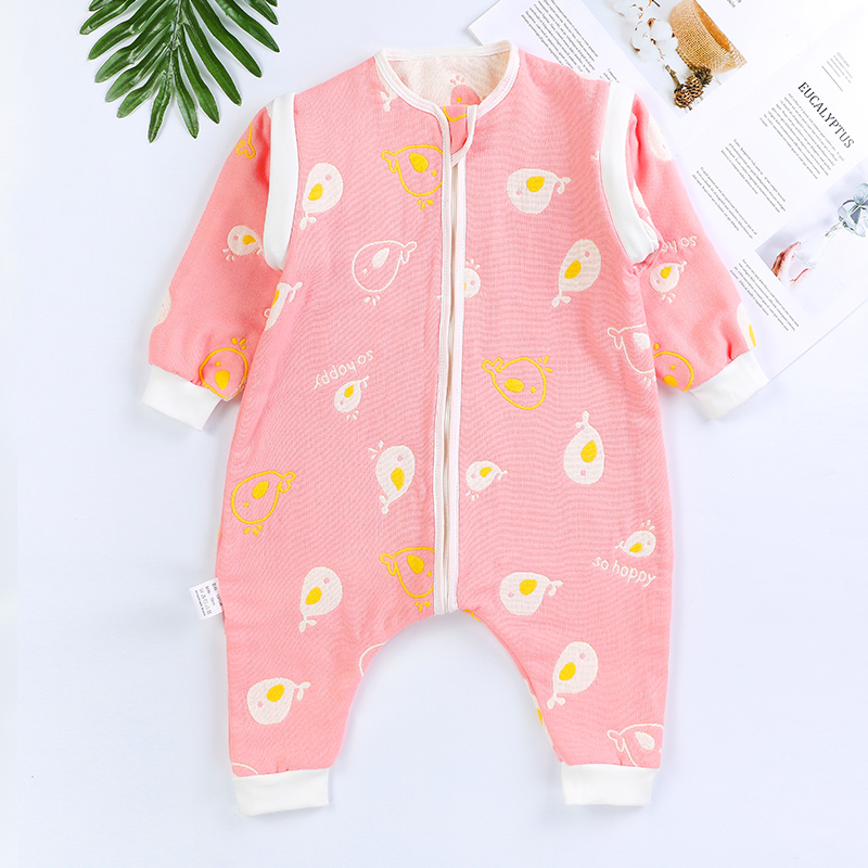 3层6层纱婴儿分腿睡袋儿童防踢被宝宝爬服P哈衣春夏秋柔软透气