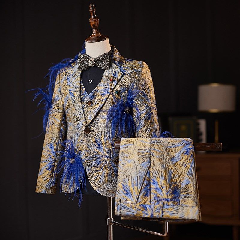 儿童西装套装男童春夏主持人英伦风走秀小西服花S童礼服钢琴演出