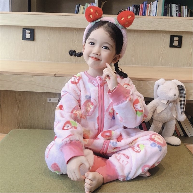 婴儿睡袋法兰绒宝宝春秋儿童防踢被睡衣男女童R秋冬加绒加厚珊瑚