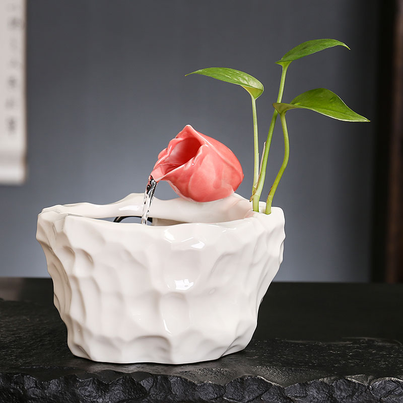 陶瓷自动循环流水创意桌面客厅摆件招F财鱼缸室内加湿器猫咪饮水