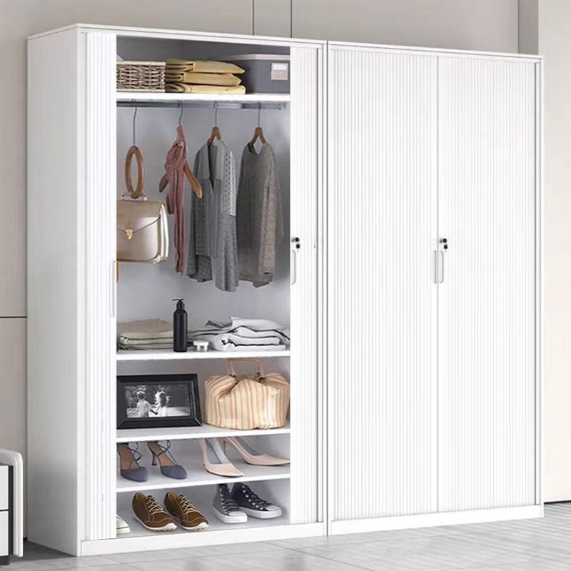 多功能家用铁皮衣柜推拉卷帘门储C物柜阳台防晒卷门柜子钢制收纳