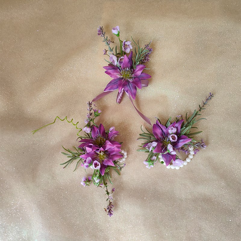 玫紫色森系唯美海芋风铃s新郎伴郎伴娘结婚商务活动胸花手腕花头