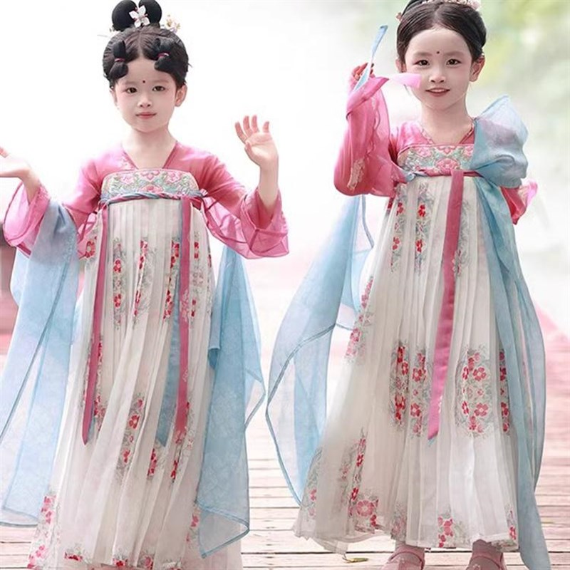 汉服女童2025春夏o季新款中国风超仙唐装连衣裙小女孩古风齐胸襦