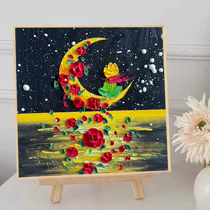 小王子立体肌理画石英砂丙烯w数字油画diy材料包手工玫瑰花装饰画图片