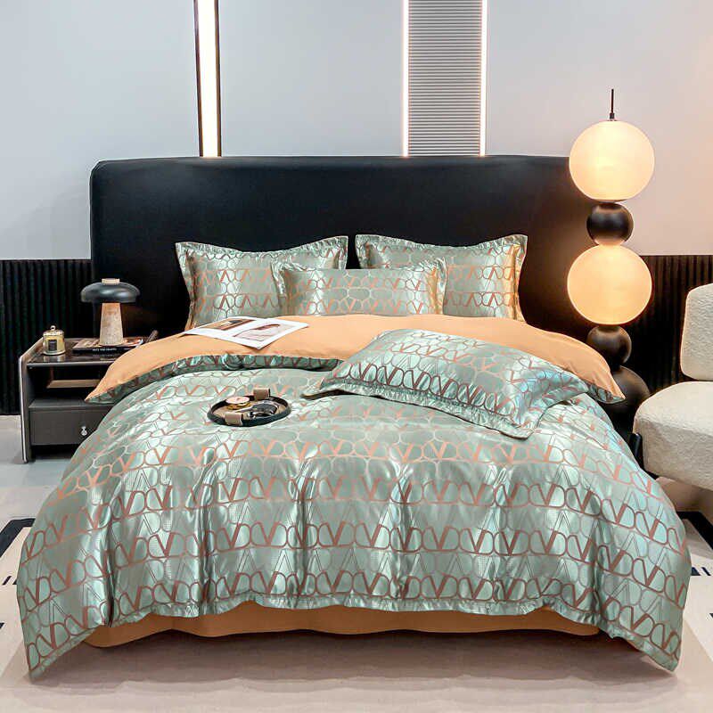 欧式贡缎提花四件套轻奢床单被套单E人双人被罩婚庆床上用品三件