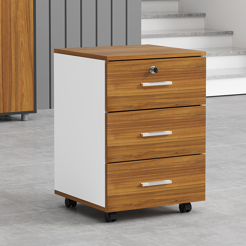 办公室木质文件柜带锁办公小柜子储物柜移M动矮柜桌下三抽屉活动