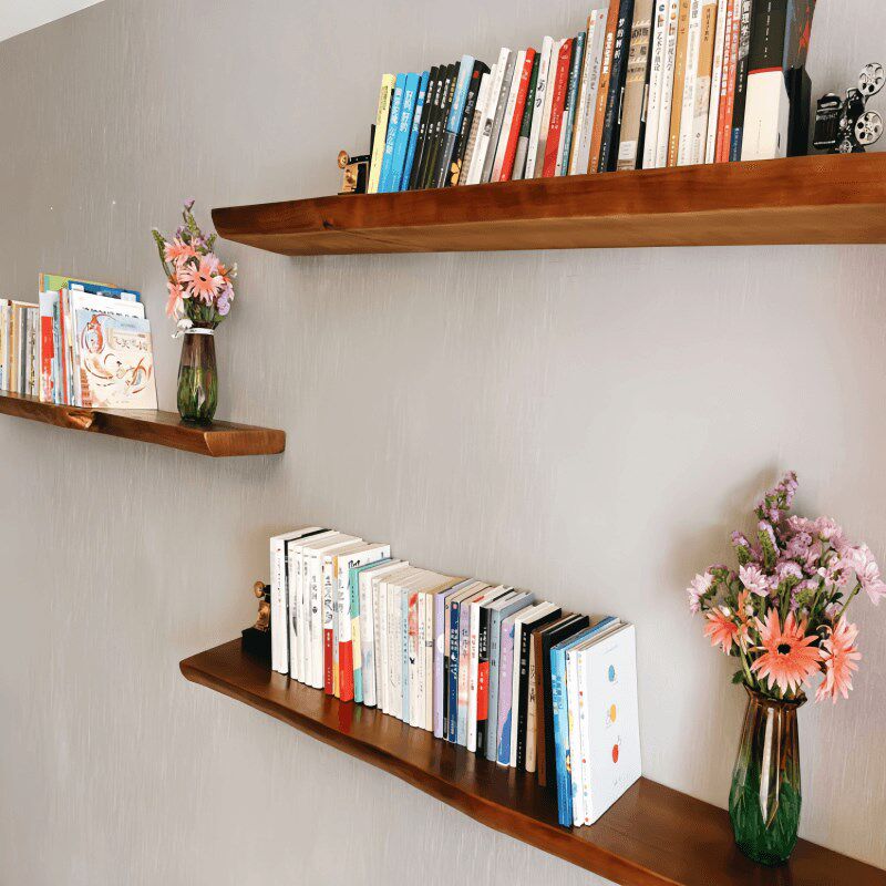 墙壁书架墙上隔板置物架壁挂一字隔F板装饰架原木层板客厅背景墙