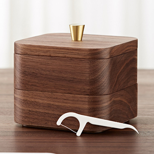 北美黑胡桃木棉签盒实木牙签牙线收纳盒家用桌面带盖化妆棉收纳盒