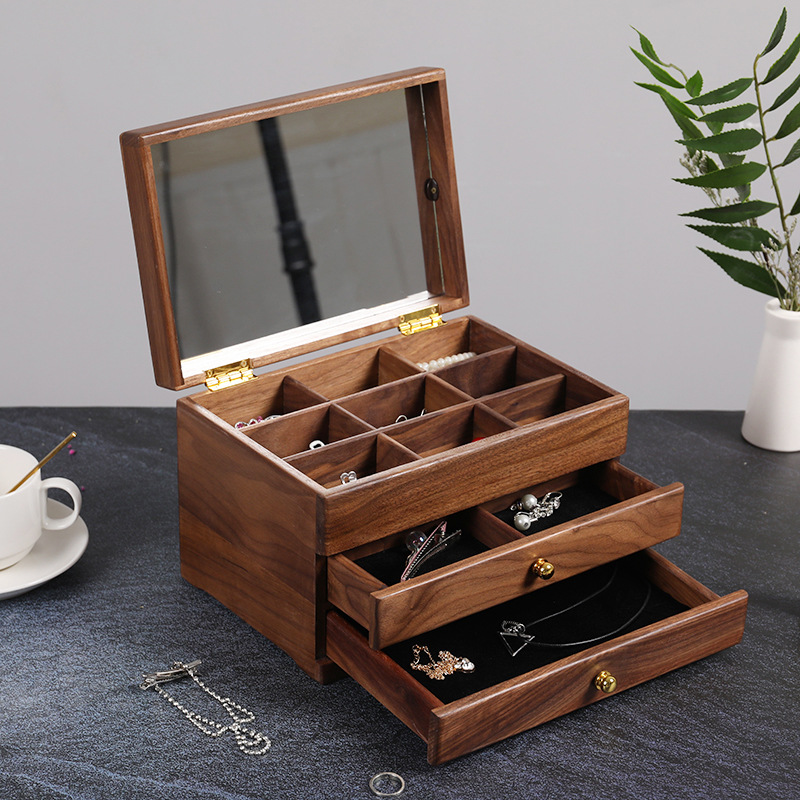 黑胡桃木轻奢珠宝首饰盒