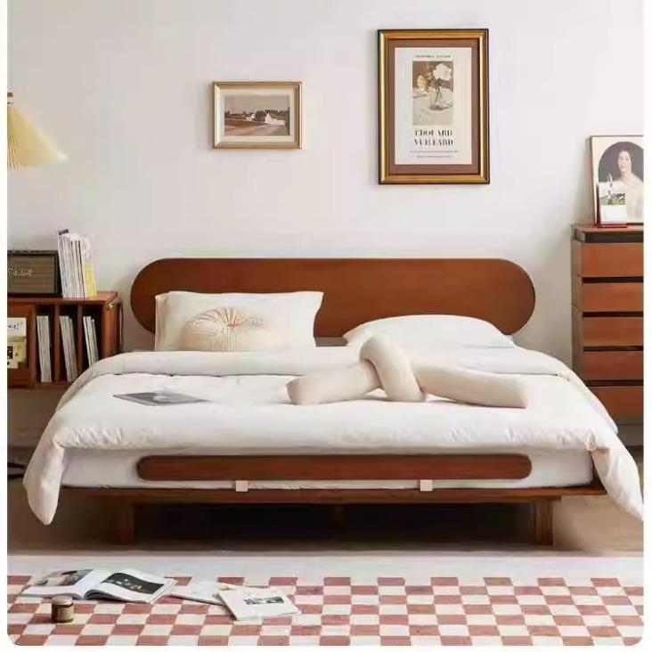日式樱桃木榻榻米床1.8米双人床简约现代主卧悬浮床中古风齐边床