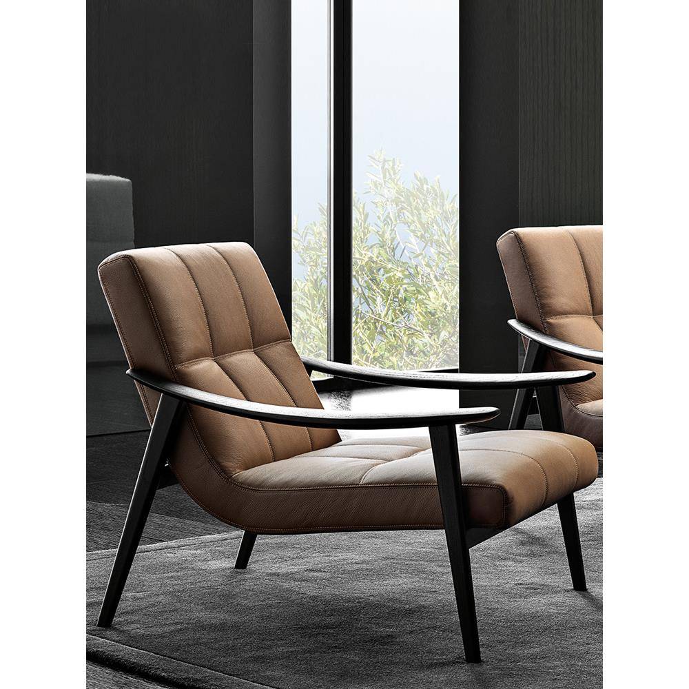 意大利意式极简单人FYNN沙发椅布艺躺椅设计师马鞍皮休闲椅洽谈椅