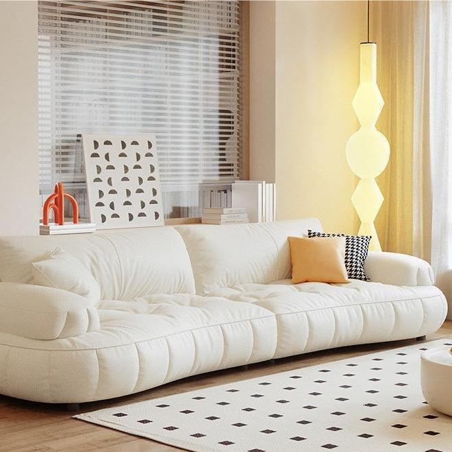 奶油风客厅异型小户型真皮沙发轻奢现代设计师钢琴键弧形皮艺沙发