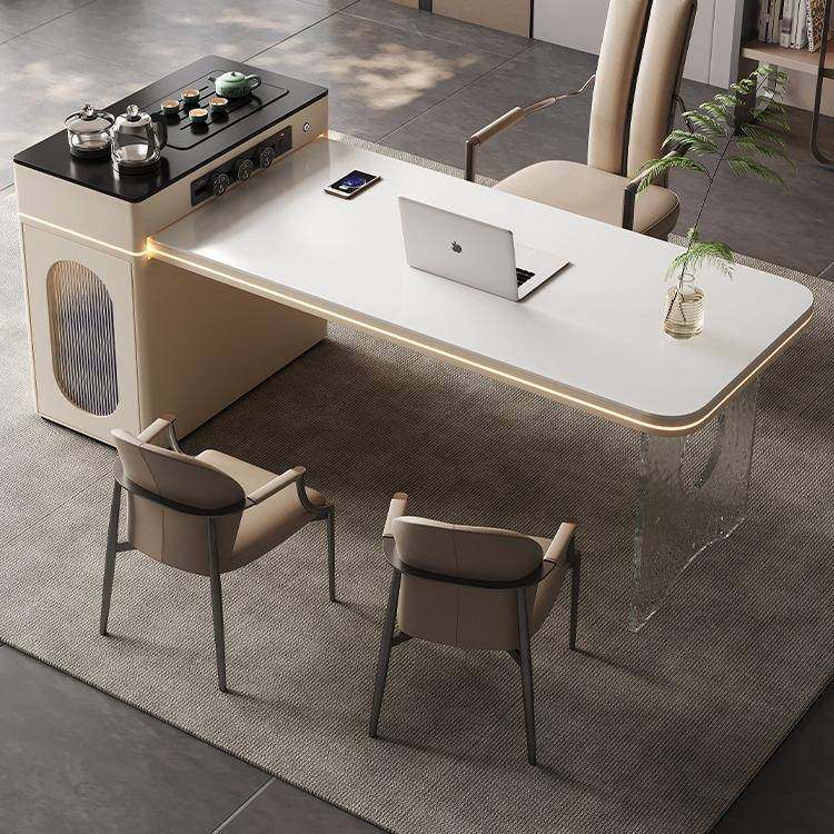 岩板岛台餐桌一体家用多功能奶油风小户型茶桌带灯极简亚克力餐桌