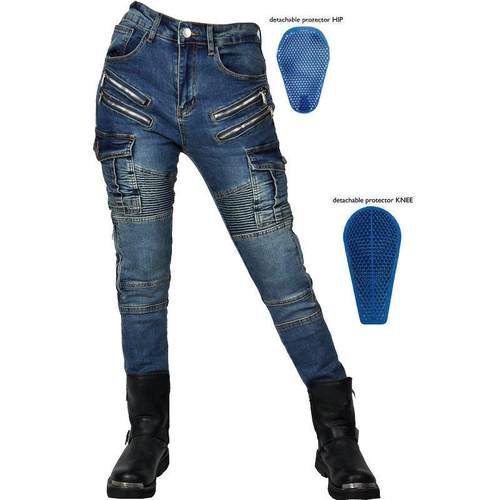 VOLERO 机车牛仔裤女 四季覆古休闲 骑行裤 水洗机车弹力防摔裤